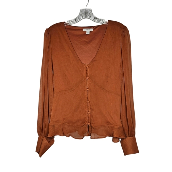 Nine West Rust Long Sleeve V-neck Blouse With Empire Waist - Picture 1 of 11